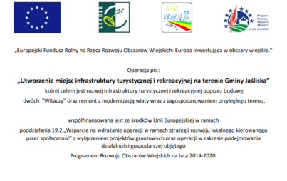 Zdjęcie do &bdquo;Utworzenie miejsc infrastruktury turystycznej i rekreacyjnej na terenie Gminy Jaśliska&rdquo;